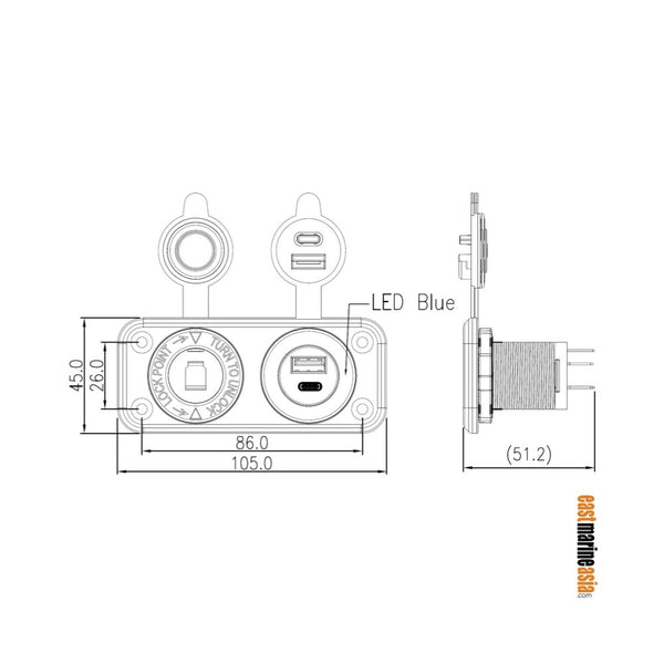 Osculati Lighter + USB A + USB C Socket (Panel Mounting)