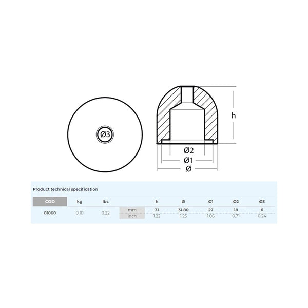 Tecnoseal 01060 Max Power Propeller Nut Anode - Zinc