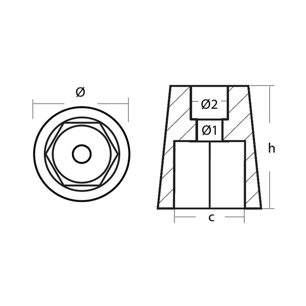 Tecnoseal Radice Hexagonal Propeller Nut Anode - Zinc