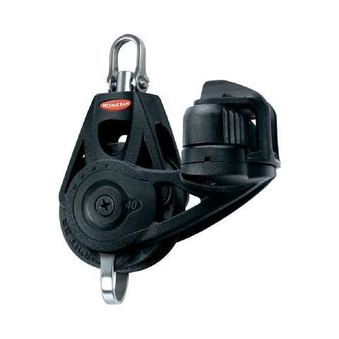 Ronstan Series 40 BB Single Orbit Block - Becket, Adjustable Cleat, Swivel Shackle Head